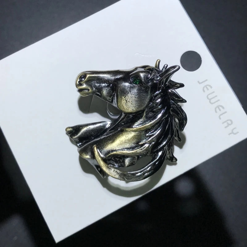Wuli&baby Vintage Strong Horse Head Brooches For Women Men 2-color Alloy Animal Casual Party Brooch Pins Gifts