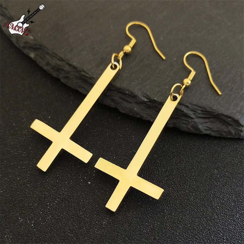 PENDRA Invertedcross Gothic Drop Earrings