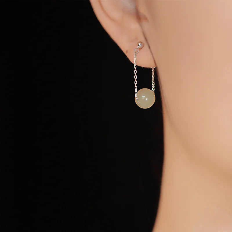 VENTFILLE Silver Color Hetian Jade Earrings for Ladies Girl Gift Modern OfficeTemperament Vintage Jewelry Dropshipping