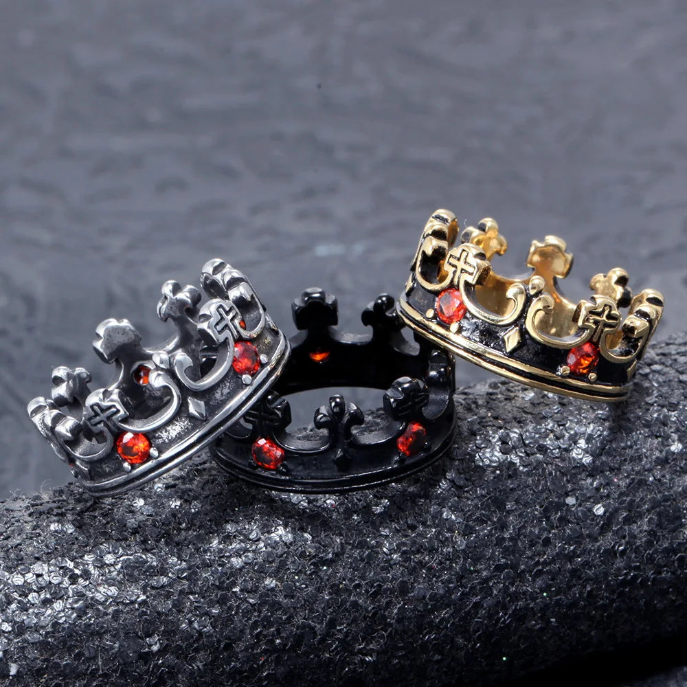 PENDRA Royal Crown Rhinestone Steel Ring