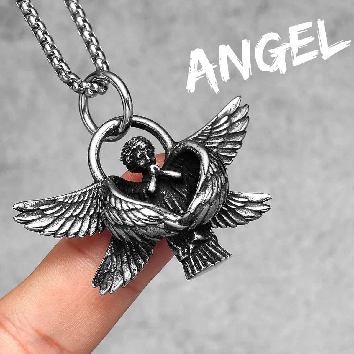 Angel Wing Pray Amulet Stainless Steel Men Necklaces Pendant Chain Punk New in For Couple Women Fashion Jewelry Gifts Wholesale