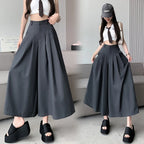 Oversize Wide Leg Pants For Women Gathered Waist Spliced Ruched Casual Solid Long Trousers Female Clothing Summer