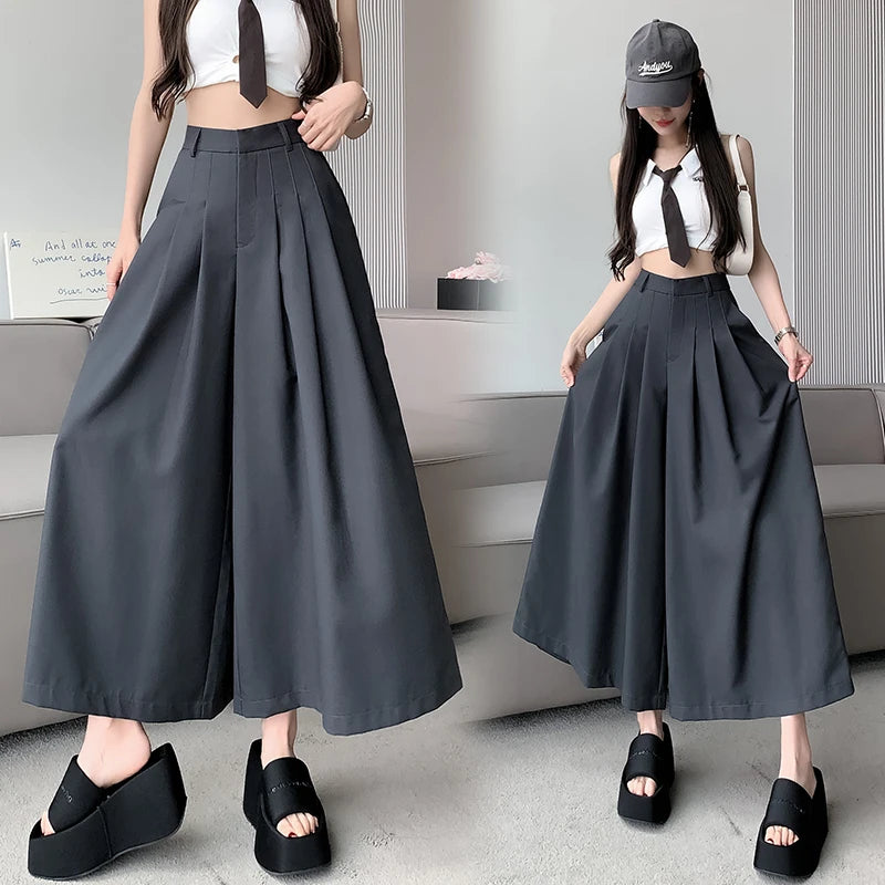 Oversize Wide Leg Pants For Women Gathered Waist Spliced Ruched Casual Solid Long Trousers Female Clothing Summer