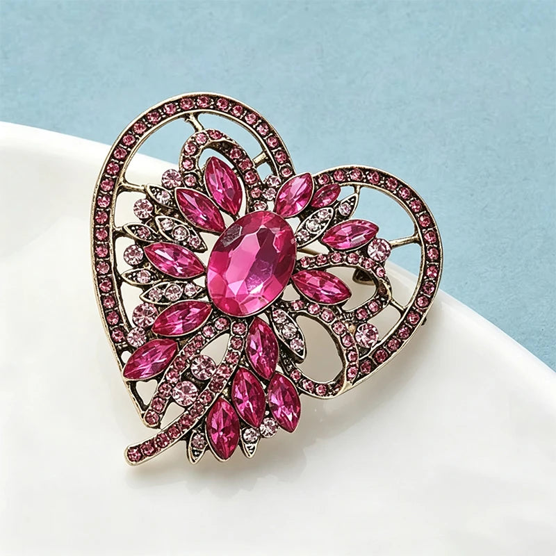 PENDRA Heartelle Vintage Crystal Heart Brooch