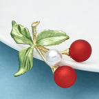 PENDRA Cherrina Red Enamel Cherry Brooch