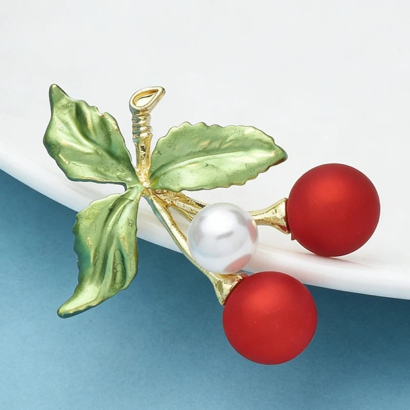PENDRA Cherrina Red Enamel Cherry Brooch