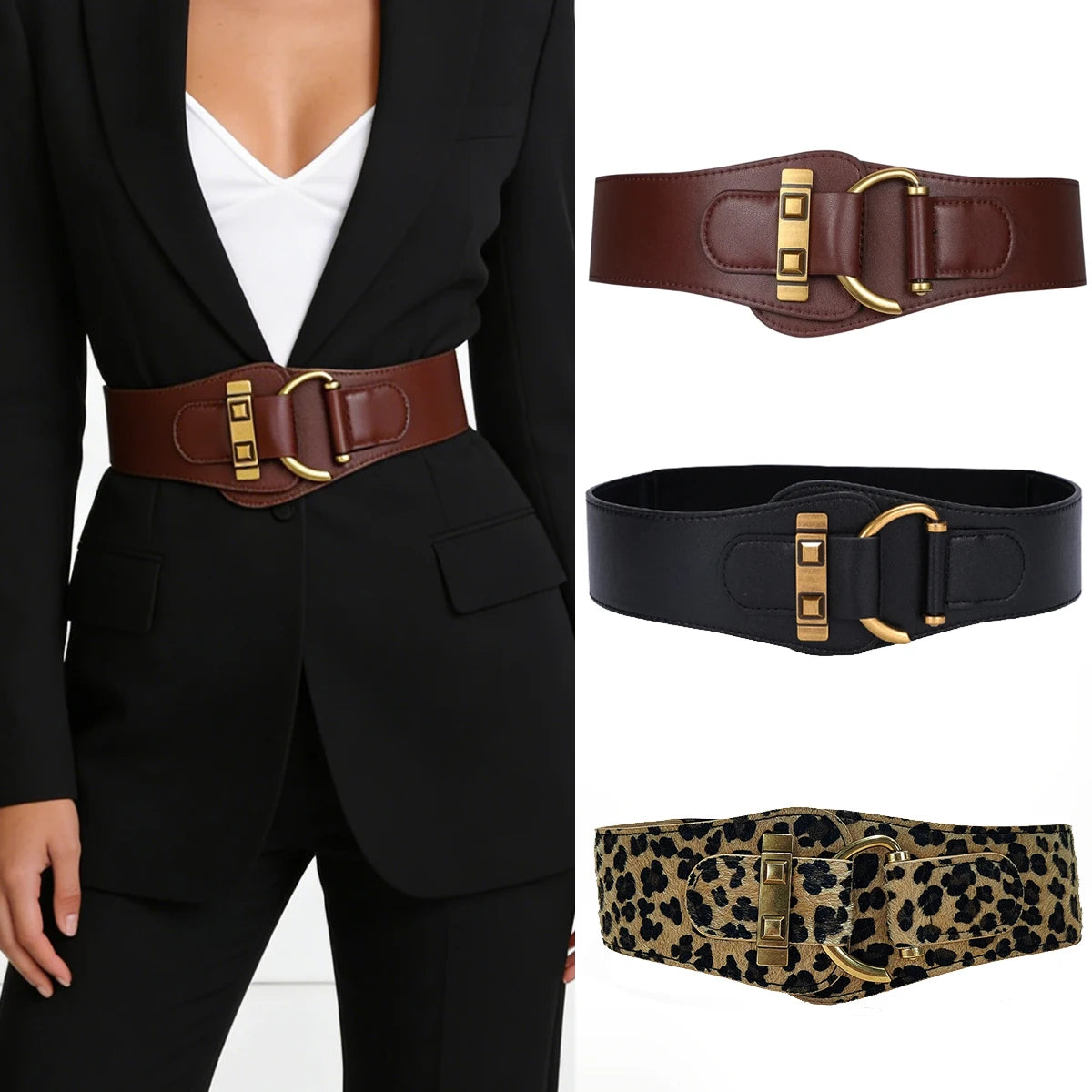 Fashion Wide Belt Elegant Elastic PU Girdle Women Trend Lightweight Design Cummerbund for Dresses, Coats, and Suits Corset Belt