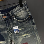 High-end Design Brand Embroidered Elastic Denim Shorts Men's Summer Middle Pants Slim-fitting Korean Breeches Jorts Shorts