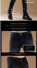 High-end Classic Washed Fashion Stretch Slim Black Mans Korean Style Streetwear Hip-hop Cowboy Jeans Luxury Casual Pants for Men