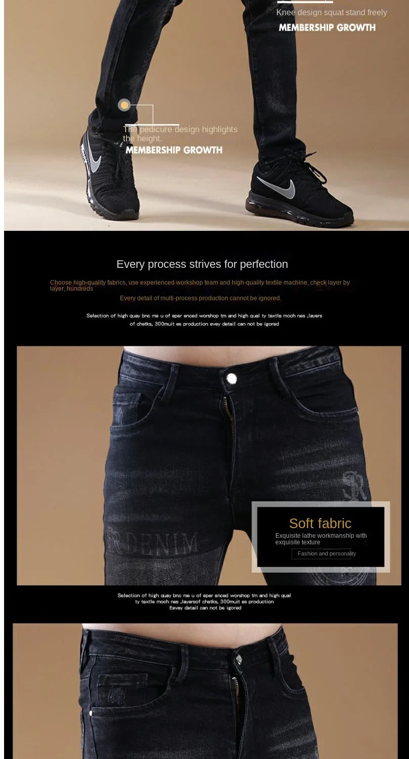 High-end Classic Washed Fashion Stretch Slim Black Mans Korean Style Streetwear Hip-hop Cowboy Jeans Luxury Casual Pants for Men
