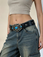 PENDRA Noraarae Leather Black Turquoise Buckle Turquoise Belt