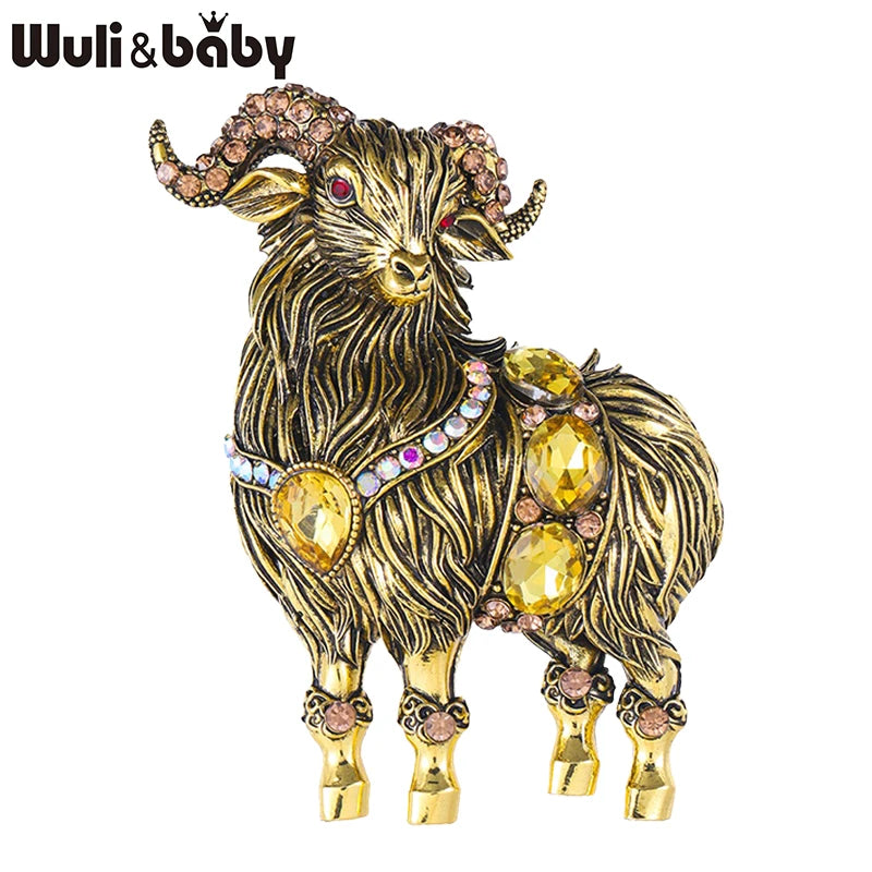 PENDRA Noble Goat Crystal Animal Brooch