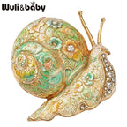 PENDRA Garden Snail Rhinestone Enamel Brooch