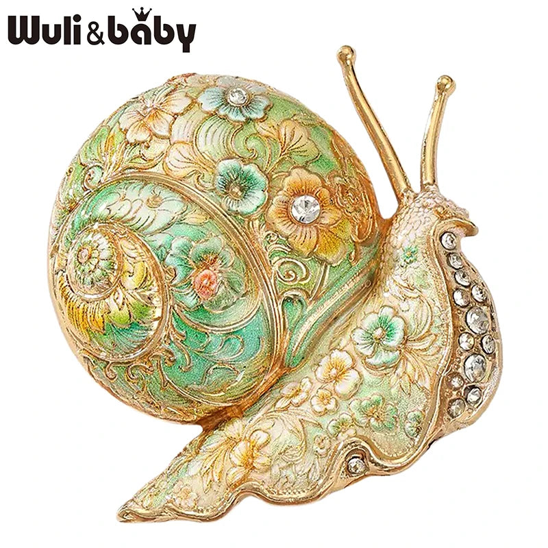 PENDRA Garden Snail Rhinestone Enamel Brooch