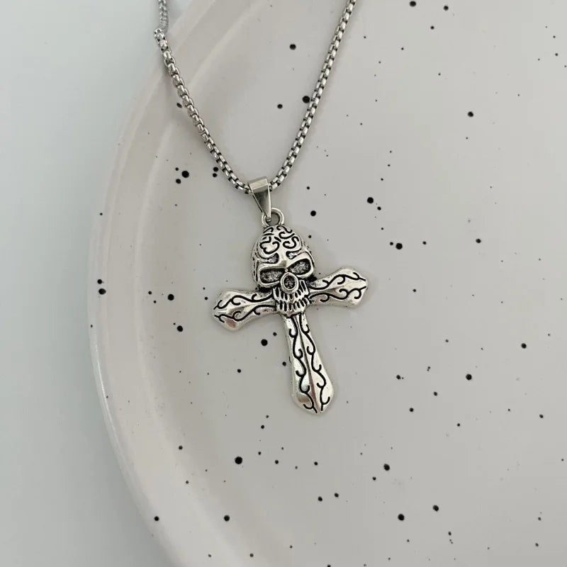 PENDRA Skullcross Mechanical Gothic Skull Cross Pendant