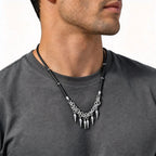 Rock Punk Rivet Leather Necklace for Men,Stainless Steel Tassel Chain Choker,Street Rapper Biker Jewelry Gift