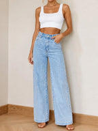 New Women's Mid-rise Washed Blue Classic Straight-leg Jeans, Slim Fit, Casual and Versatile, Machine Washable, Suitable for All Seasons