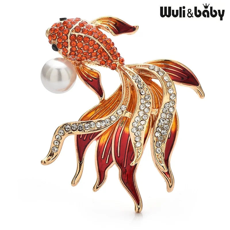 PENDRA Golden Fish Crystal Brooch