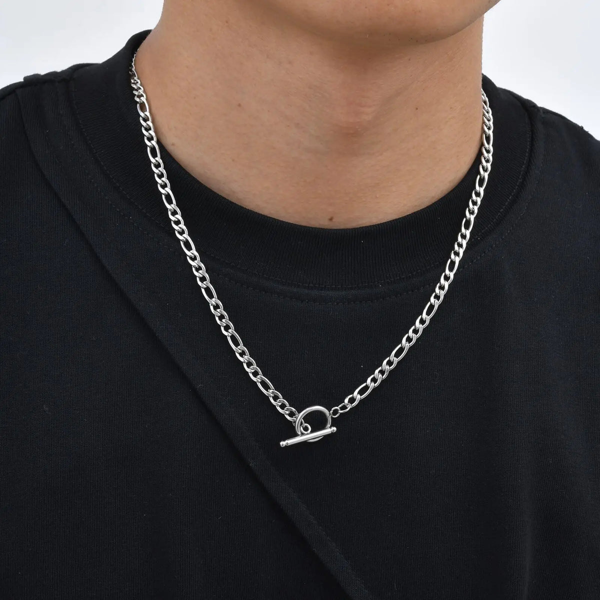 Stainless Steel Toggle Necklace for Men Women,50cm Figaro Chain Link Collar, Classic Rolo Chain Gift