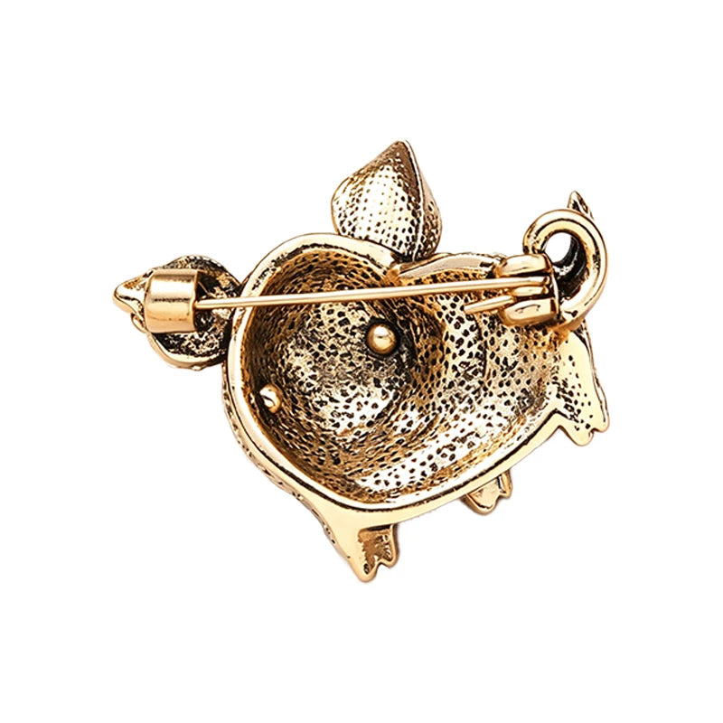 PENDRA Pigletique Enamel Rhinestone Pig Brooch