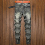 High Quality Fashion Luxury Retro Men's Denim Jeans Korean Style Vintage Casual Punk Motorcycle Designer Riding Cargo Jeans