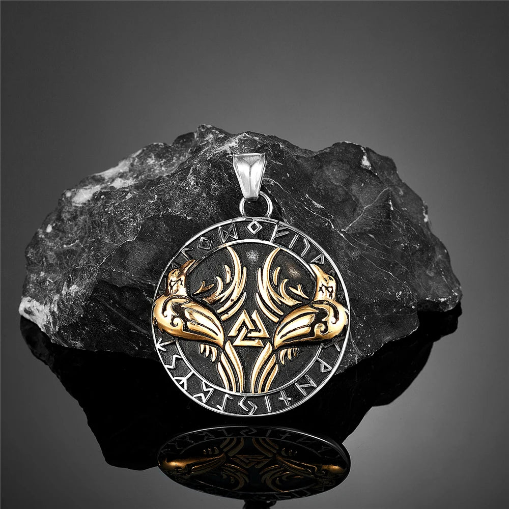 PENDRA Crow Rune Vegvisir Necklace