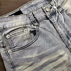 Man Jeans Designer Menswear Clothing Luxury Washed Light Blue Cat Whisker Slim Elastic Jeans Men's Thin Straight Scimitar Pants
