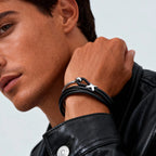 Multilayer Leather Bracelet for Men,Trendy Complicated Stacking Fish Hook Wristband,Rock Punk Jewelry Gift