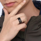 Stylish Black Mens Initial Ring, Waterproof Stainless Steel A-Z Letter Wedding Bands for Male Boys Finger Gift Jewelry