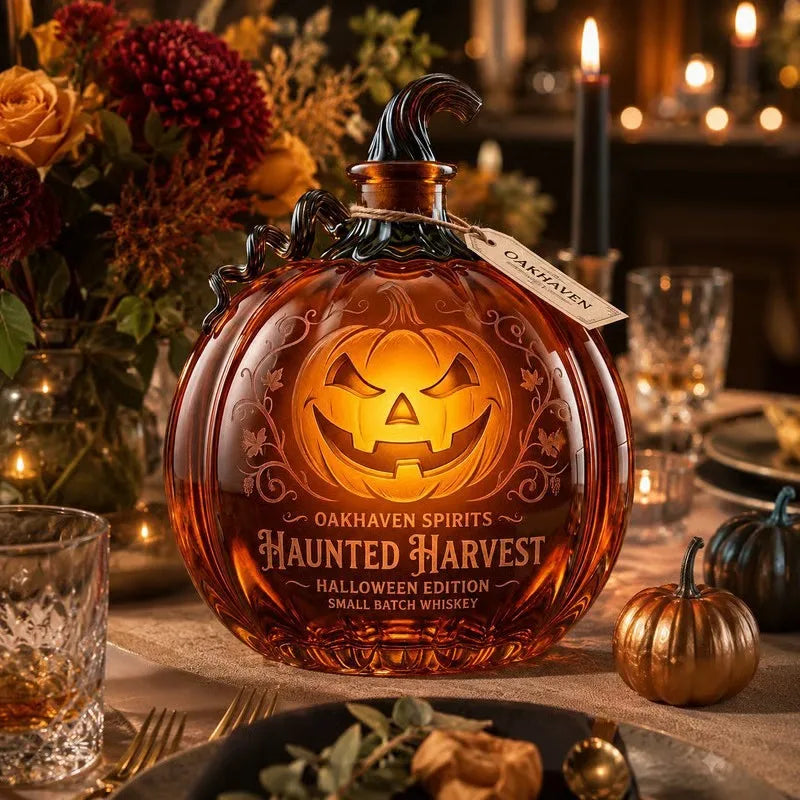 Spooky Jack‑O‑Lantern Liquor Decanter Halloween Pumpkin‑Shaped Glass Whiskey Bottle Home Tabletop Ornament X‑mas Present