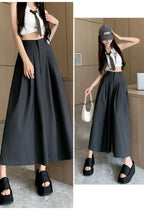 Oversize Wide Leg Pants For Women Gathered Waist Spliced Ruched Casual Solid Long Trousers Female Clothing Summer