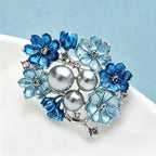 PENDRA Azurea Large Pearl Blue Enamel Brooch