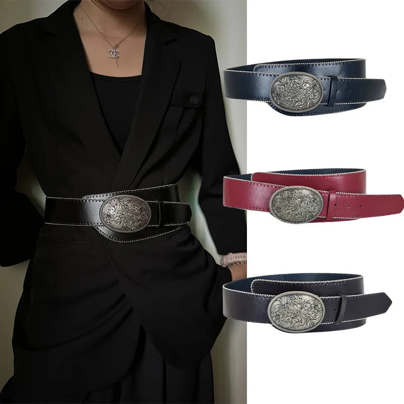 Western Cowgirl Corset belt for Women Punk Gothic decorative Y2K Leather Waistband Female Girdles retro wide Jeans belt