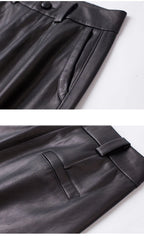 Casual leather pants women in autumn new high waisted loose fitting solid color wide leg nine inch Haren balloon pants