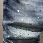 Washed Ripped Denim Men's Trendy Brand Spray Paint Medium Summer Thin Elastic Patch Bermuda Short Pants Men's Jeans Shorts