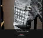 New Arrival High Quality KPOP Splicing Men's Designer Work Pants Jeans Grey Patchwork Korean Fashion Men Luxury Casual Pants