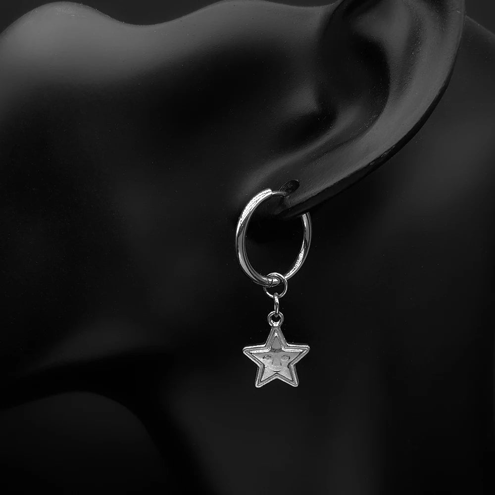 Key Star Hiphop Earrings For Women Men Stainless Steel Silver Color Fashion Punk Rock Ear Rings Rapper Jewelry Accessory