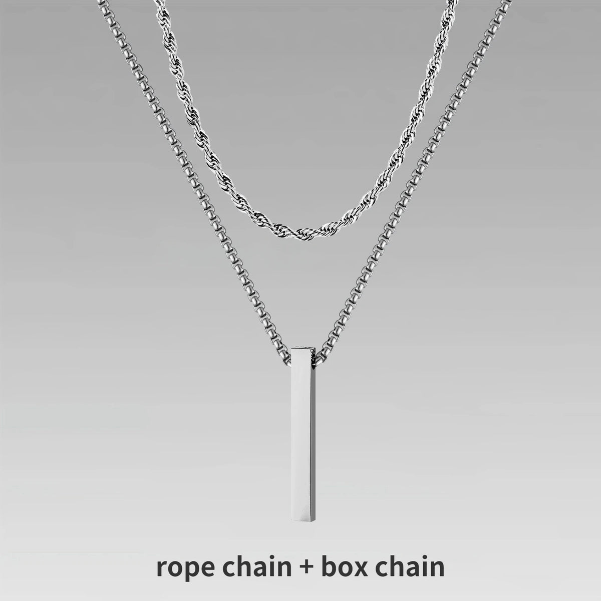 Mens Vertical Bar Necklaces,Stacking Stainless Steel Geometric Pendant with Wheat Rope Cuban Chain,Male Jewelry Gift