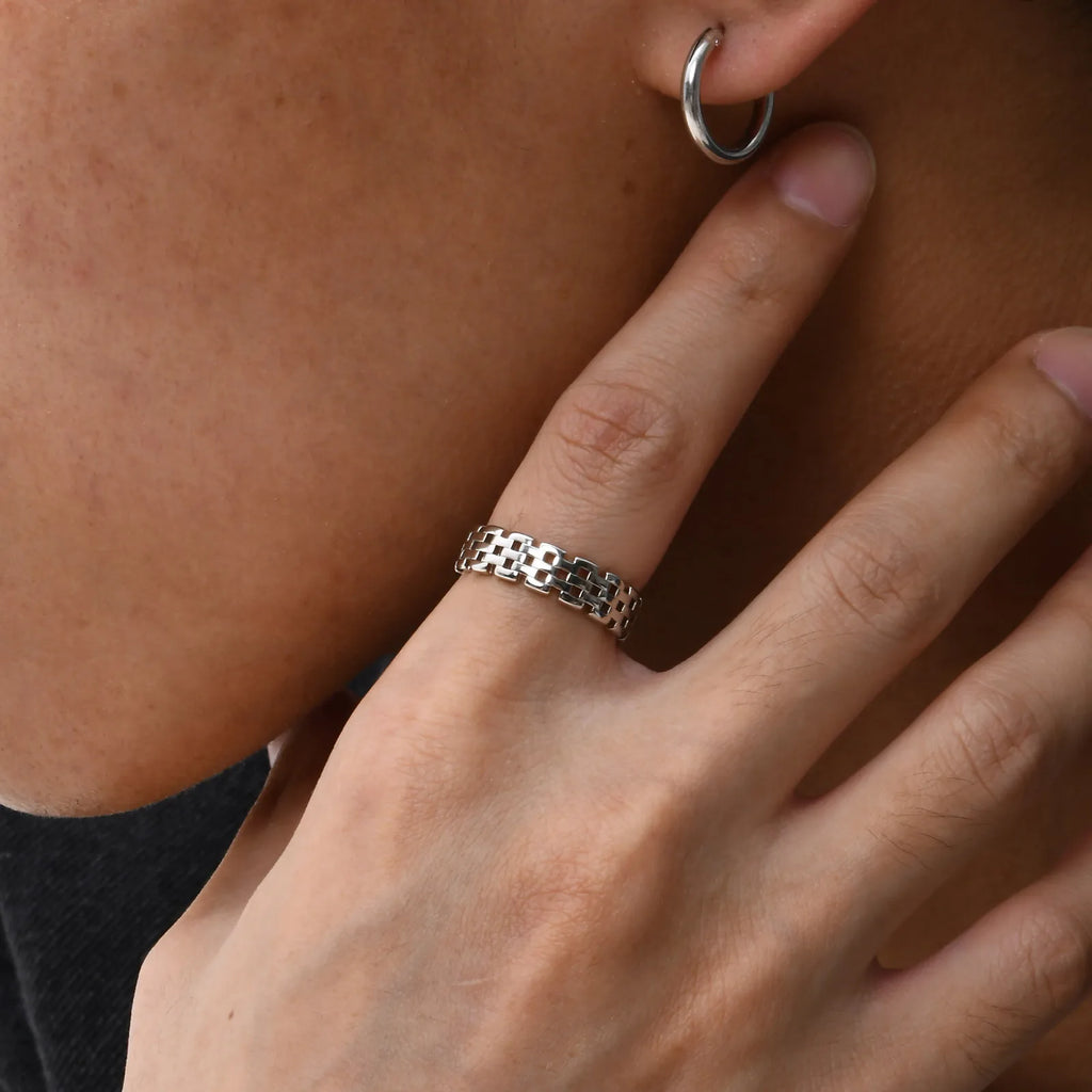 Classic Watch Chain Band Ring for Men Boys,Metal Chain Link Open Free Rings,Rock Punk Jewelry