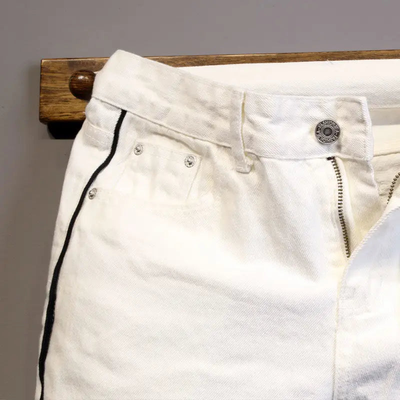 Summer Thin Luxury Designer Slim-Fit Men's Jeans Shorts Boyfriend White Color Striped Street Wear Cotton Casual Short Trousers