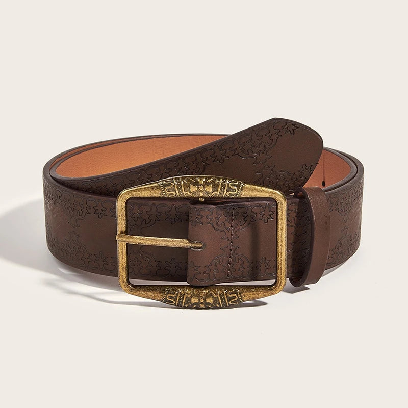 Retro Pattern Print Belts Women Pu Leather Designer Brand Western Cowgirl Waist Belt Y2K Vintage Brown Waistband Accessories