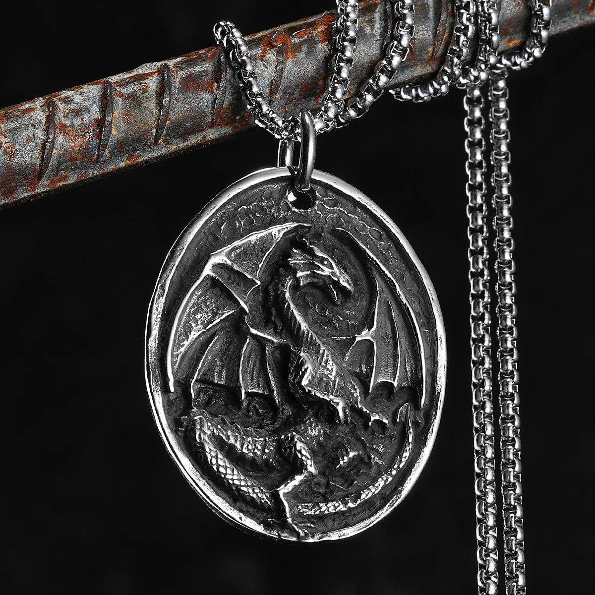PENDRA Dragon Shield Steel Necklace