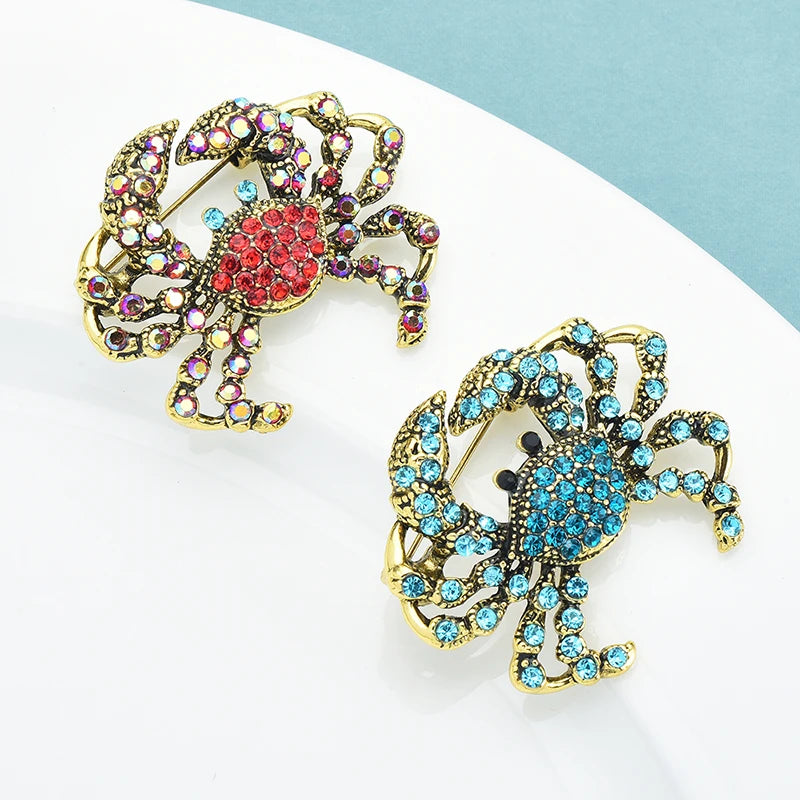 Wuli&baby Sparkling Cute Crab Brooches For Women Unisex Vintage 2-color Beautiful Sea Animal Party Casual Brooch Pins Gifts
