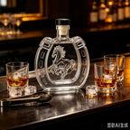 Clear Horseshoe Shaped Liquor Decanter 350ML Embossed Horse Glass Wine Bottle Whisky Container Home Bar Decoration