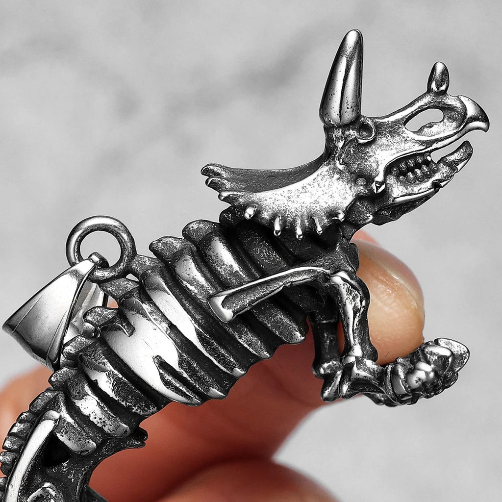 PENDRA Triceratops Dinosaur Skull Steel Necklace