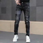 Hot Sale Men's Luxury Jeans Streetwear Denim Pants Punk Distressed Hole Tiger Embroidery Patches Stretch Skinny Ripped Trouser