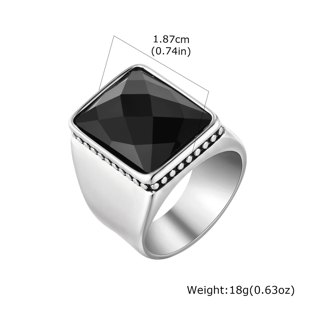 Black Square Ring for Men Boys,Waterproof Stainless Steel Signet Ring,Punk Ethnic Jewelry Gift