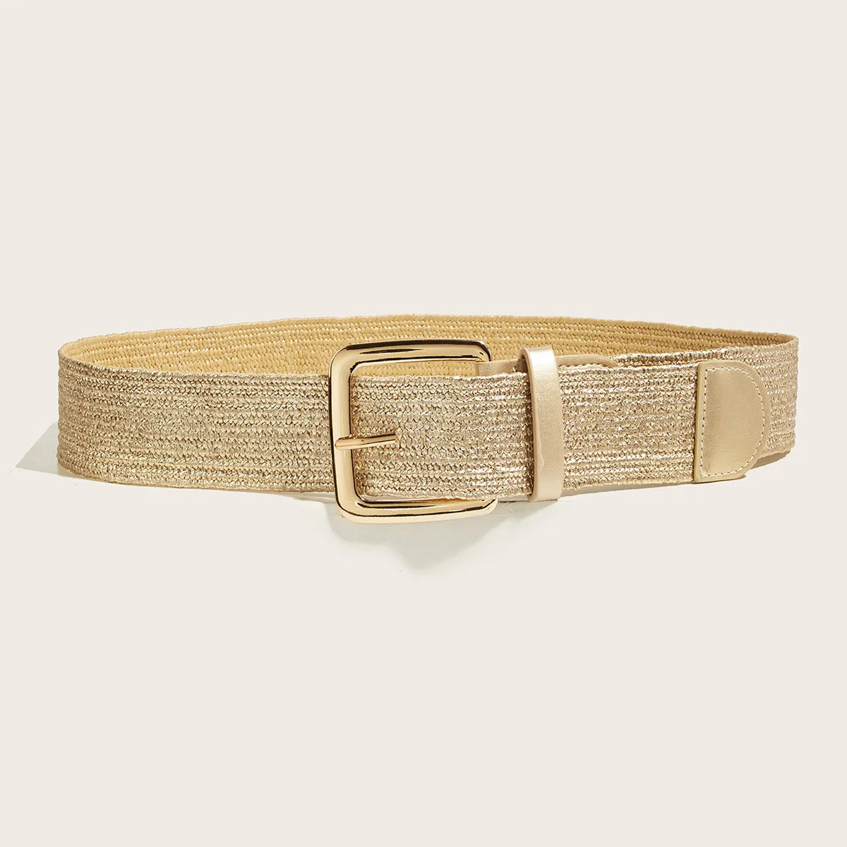 New Retro Women Summer Pin Buckle Golden Belts Fashion Female Braided Wide Belts Designer Elastic PP Straw Grass Girls Waistband