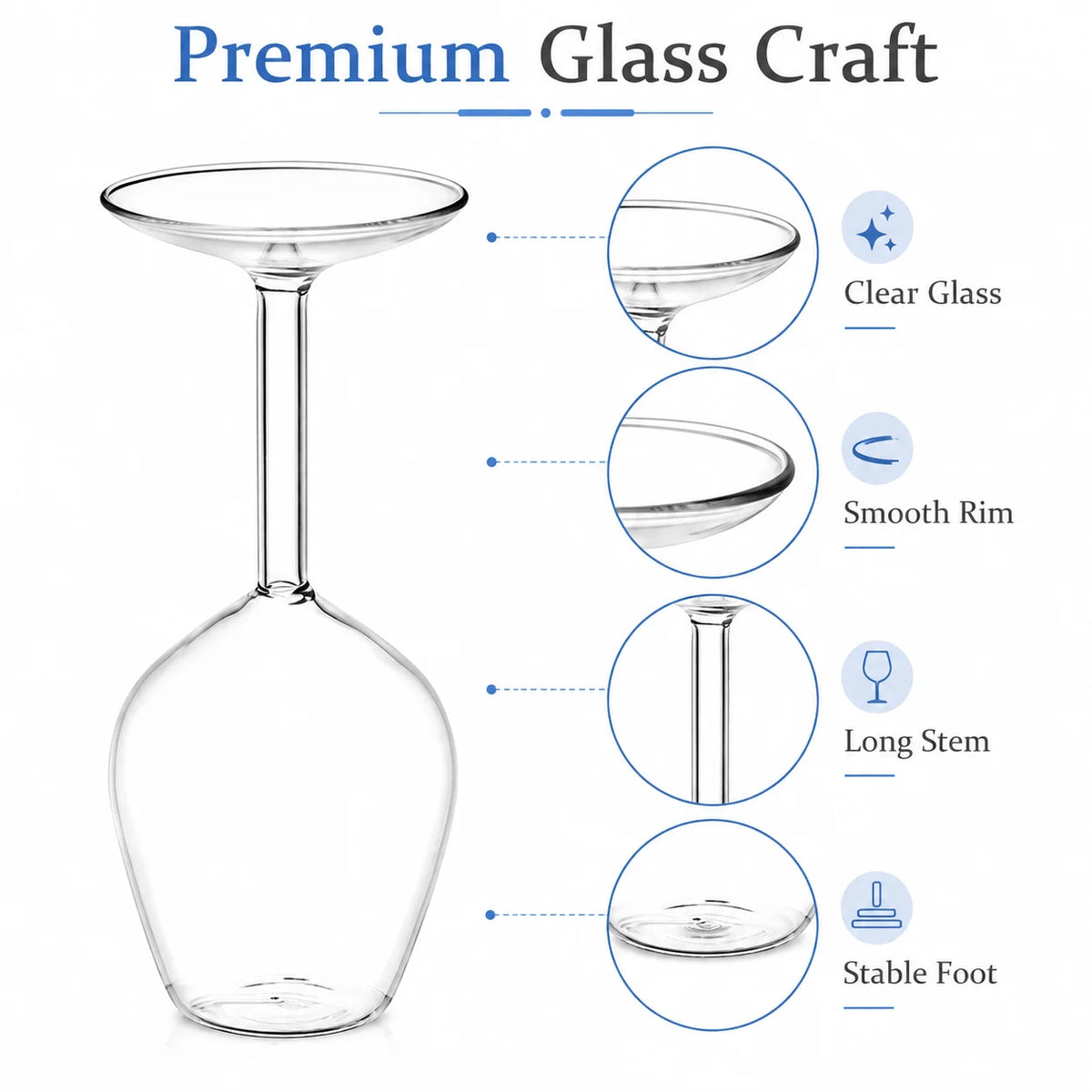 Minimalist Inverted Long Stem Wine Glass Clear Lead-Free Crystal Cup Stylish Tabletop Decor Drinkware For Christmas Birthday