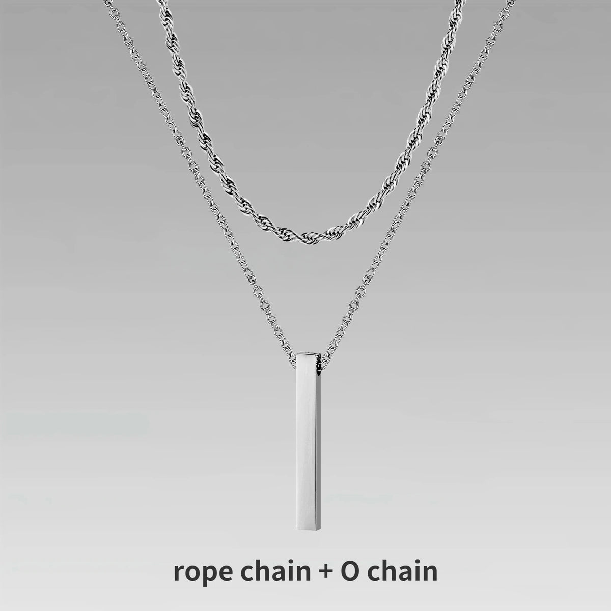Mens Vertical Bar Necklaces,Stacking Stainless Steel Geometric Pendant with Wheat Rope Cuban Chain,Male Jewelry Gift